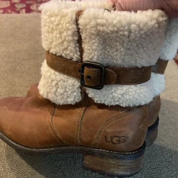 Ugg Blayre II Womens Leather Sherpa Boots Size 6 Winter Brown Zip 1008220 (TD) - Picture 6 of 12
